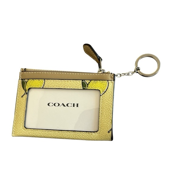 Coach Mini Skinny ID Card Case Wallet Keychain in Lemon Print - Picture 2 of 7